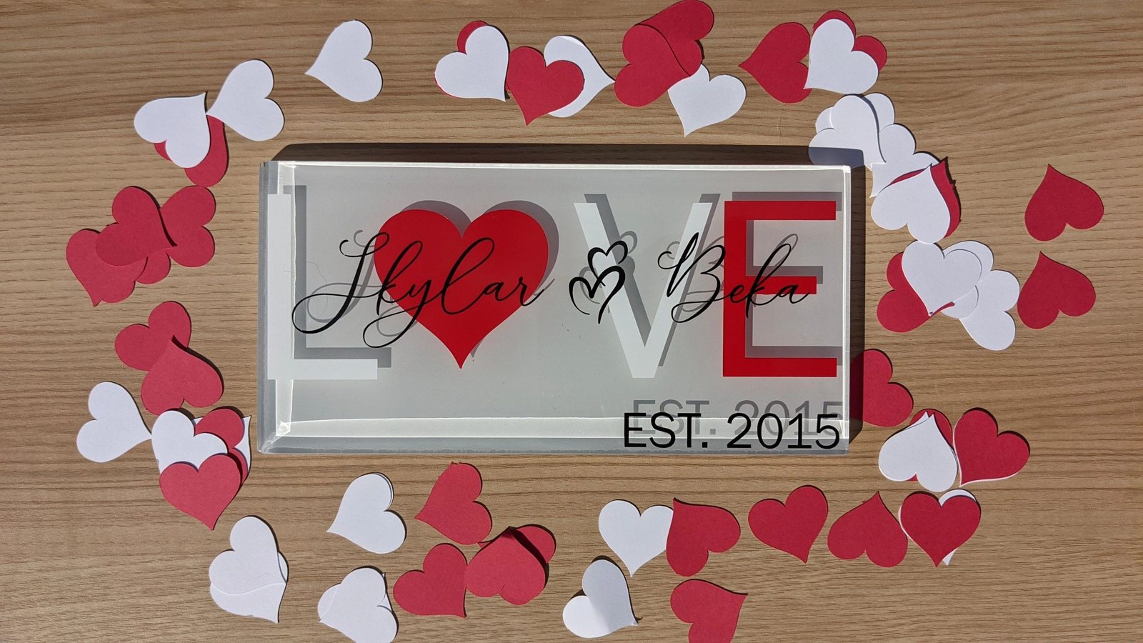 Custom tile with personalized names and a date
