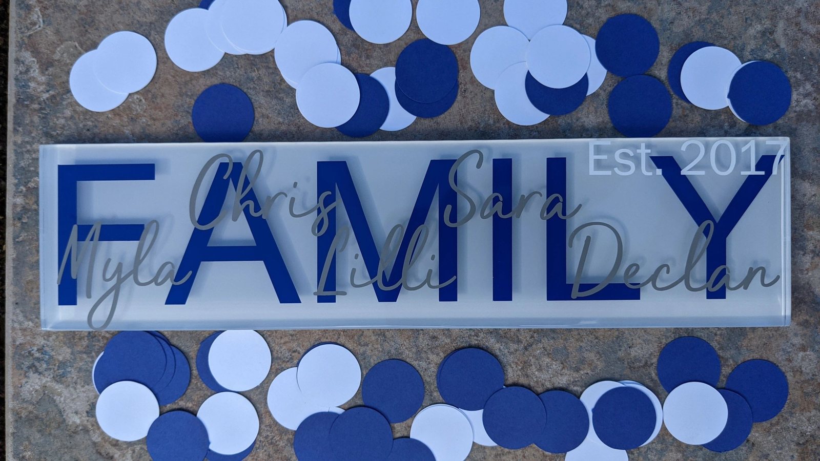 Personalized family tile with names and a date