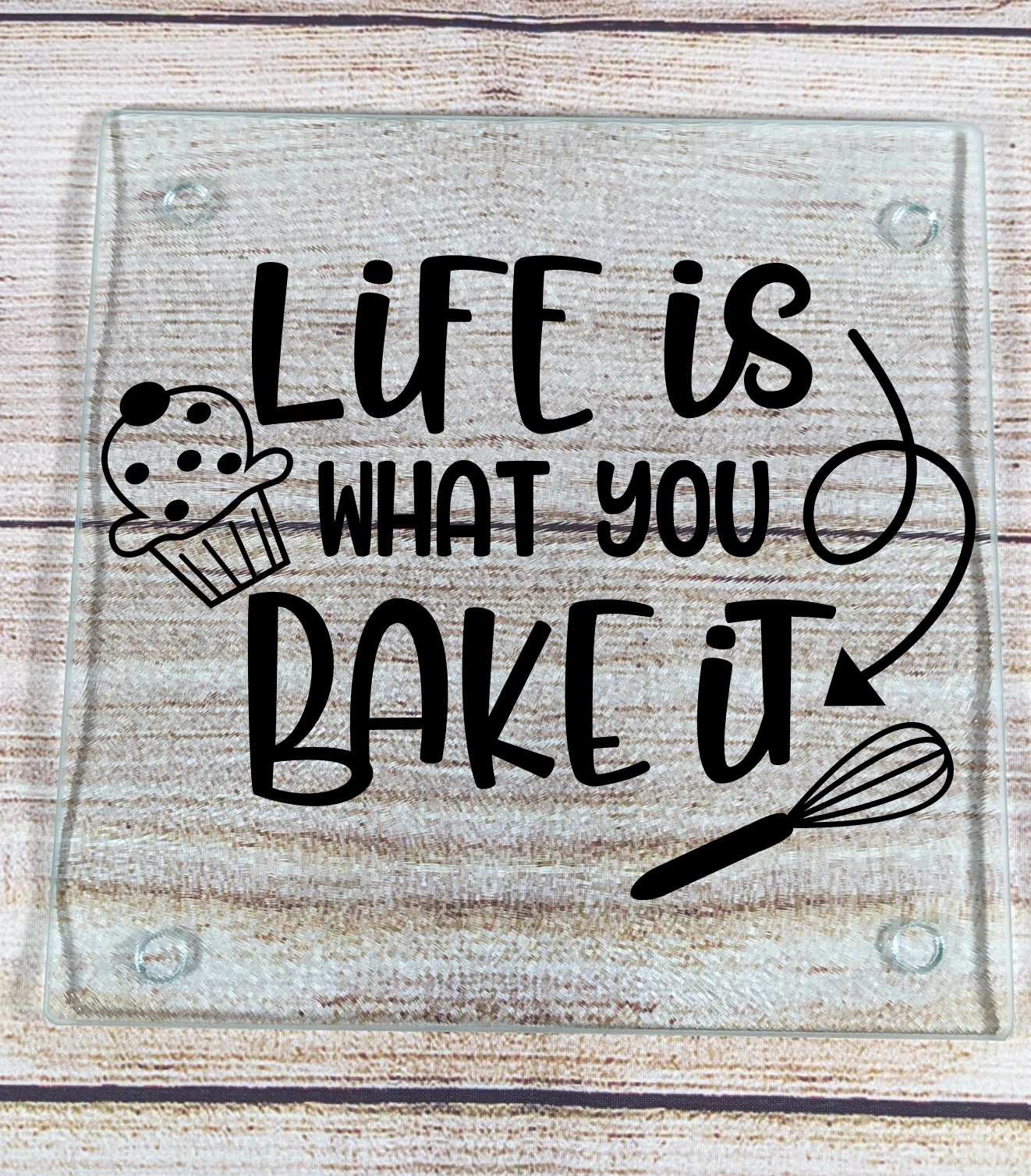 Square glass cutting board with a custom design